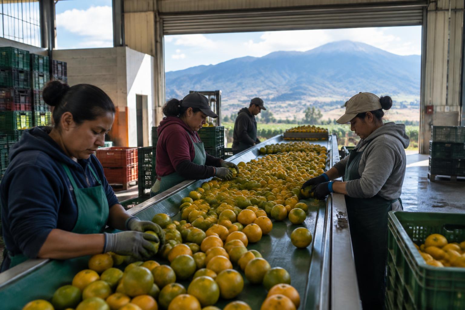 Latin American fresh-produce origin: grapes, avocados or bananas being loaded into reefer containers